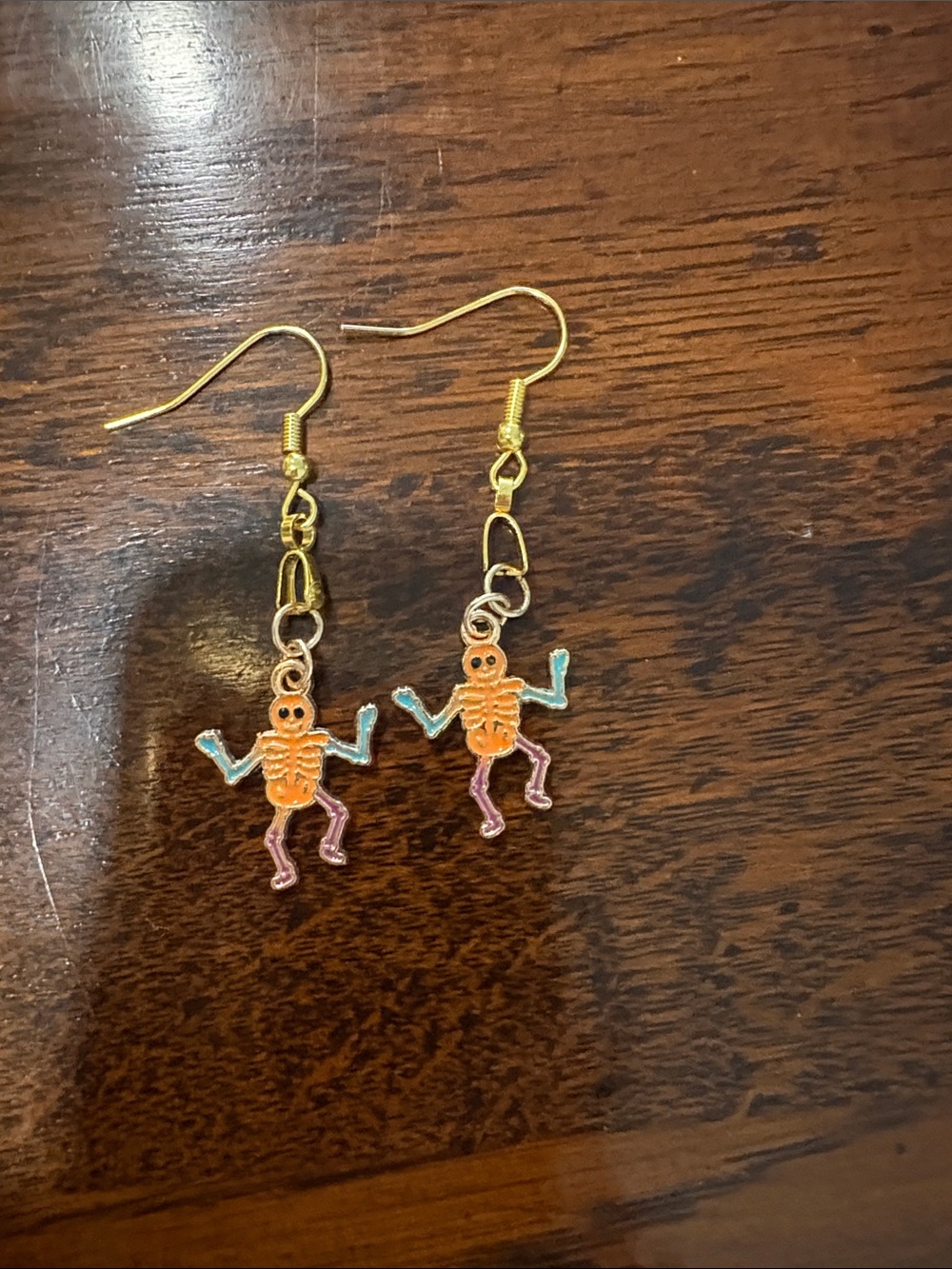 Gold-Tone Colorful Skeleton Earrings - NWOT